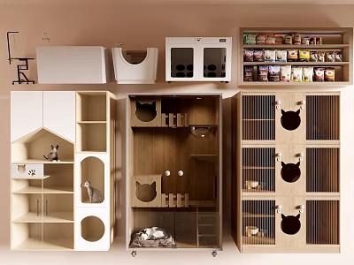 Stylish Cat Furniture With Houses Shelves And Climbing Structures For Pets 3d model