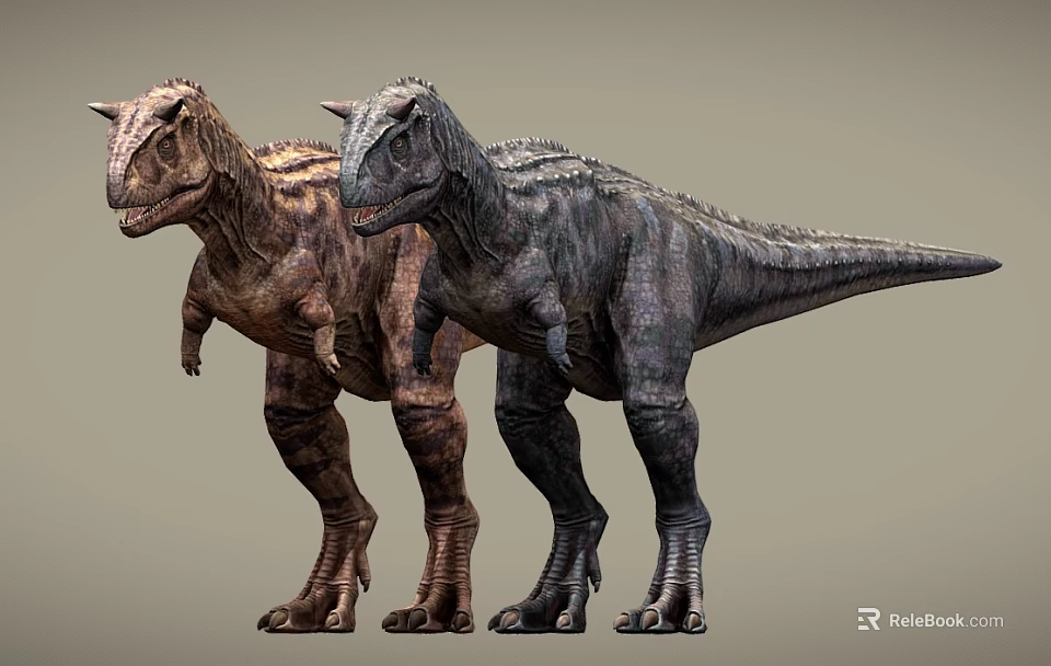 Realistic 3D Model Two Standing Dinosaurs Brown And Black Prehistoric Reptiles 3d model 