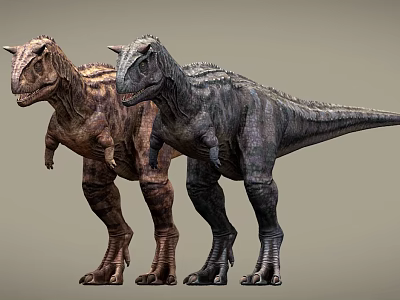 Realistic 3D Model Two Standing Dinosaurs Brown And Black Prehistoric Reptiles 3d model