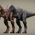 Realistic 3D Model Two Standing Dinosaurs Brown And Black Prehistoric Reptiles