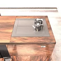 Wooden Table With Four Chairs And Laptop Vase Tray By Window Storage Cabinets