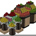 Wooden Display Shelves With Neatly Arranged Various Fresh Fruits In Retail Store