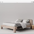Modern Beige Double Bed with White Sheets Gray Pillows Blanket and Small Side Table 3d model
