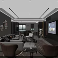 Modern Dining And Living Room Interior With Marble Table Crystal Chandelier And Sofa Area