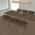 Minimalist Wooden Dining Table Set with Chairs Vase Dried Flowers Fruits and Hanging Light