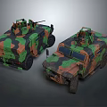 Two Camouflage Military Vehicles With Roof Mounted Weapons And Tactical Design