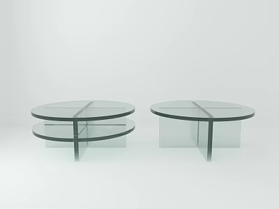 Modern Round Glass Coffee Tables With Two Tier Design And Black Metal Frames 3d model