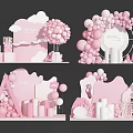Pink Themed Photo Check-in Spot With Balloons Clouds Round Arch And Gift Boxes