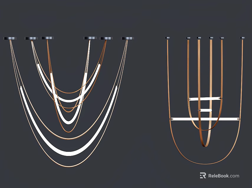 Modern Curved Line Chandelier With Layered Metal Structure And White Brass Geometric Design 3d model 