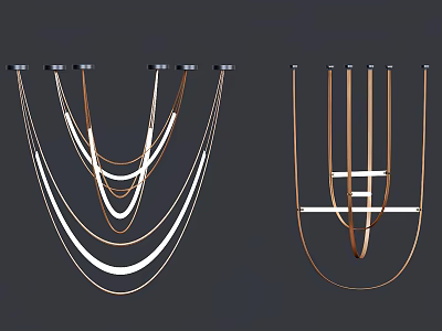 Modern Curved Line Chandelier With Layered Metal Structure And White Brass Geometric Design 3d model