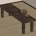 Wooden Bench on Wooden Floor with Bowl of Onions and Additional Onions on Top
