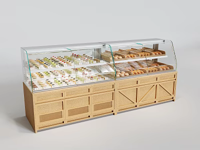 Premium Solid Wood Bakery Display Shelves With Clear Curved Glass For Bread And Assorted Pastries 3d model