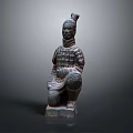 Detailed Ancient Terracotta Warrior Sculpture Kneeling Figure With Armor And Topknot