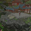 Traditional Pagoda In Green Mountainous Landscape With Temple Buildings And Lush Forest