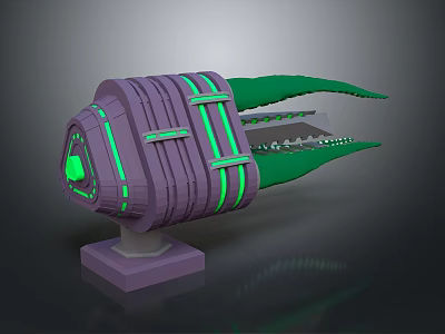 Purple Mechanical Device With Green Protruding Parts And Stable Base 3d model