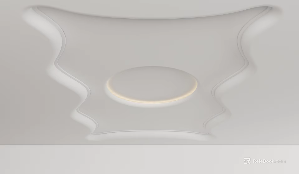 Modern White Ceiling Design With Circular Light Strip And Curved Patterns 3d model 