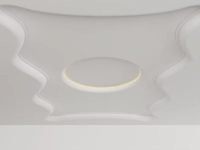 Modern White Ceiling Design With Circular Light Strip And Curved Patterns 3d model