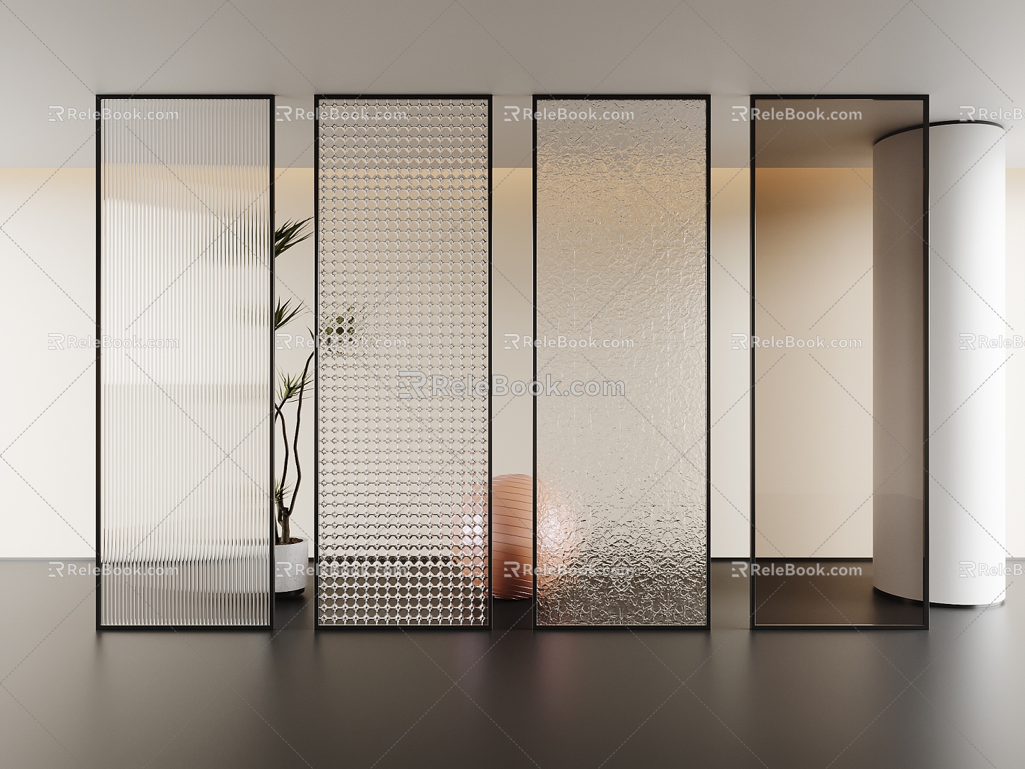 glass partition glass screen changhong glass partition art glass screen partition green plant 3d model