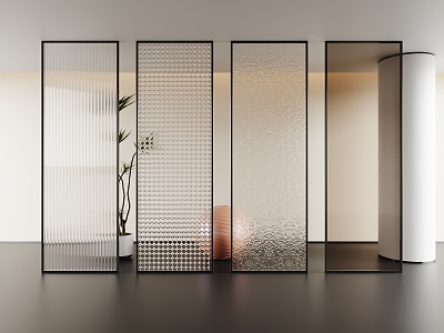 glass partition glass screen changhong glass partition art glass screen partition green plant 3d model