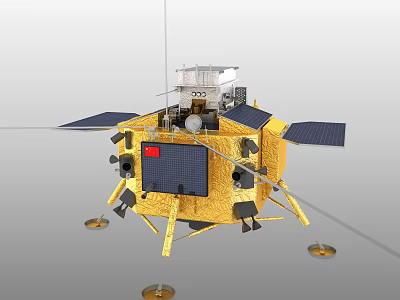 Golden Lunar Lander With Solar Panels Antenna And Scientific Instruments For Moon Exploration 3d model