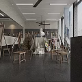 Modern Classroom Interior With White Tables Chairs Projection Screen And Black White