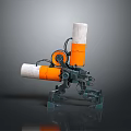 Futuristic Mechanical Weapon With Orange And White Cylindrical Barrels And Metal Base Structure