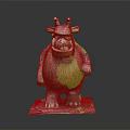 Artistic Furry Horned Monster Sculpture With Detailed Design On Square Base