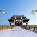 Traditional Chinese Archway Bridge With Arched Structure And Multi Tiered Tiled Roofs Over Water