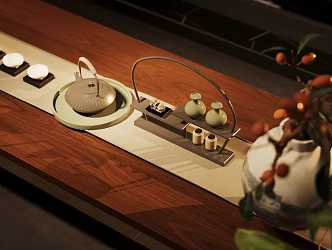New Chinese Style Chinese Tea Set Tea Table and Chair Combination Potted Teapot Tea Table Kettle Public Cup Tea Room Bonsai 3d model