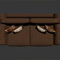 Brown Fabric Two-Seater Sofa with Plaid Decorative Pillows and Stitched Details