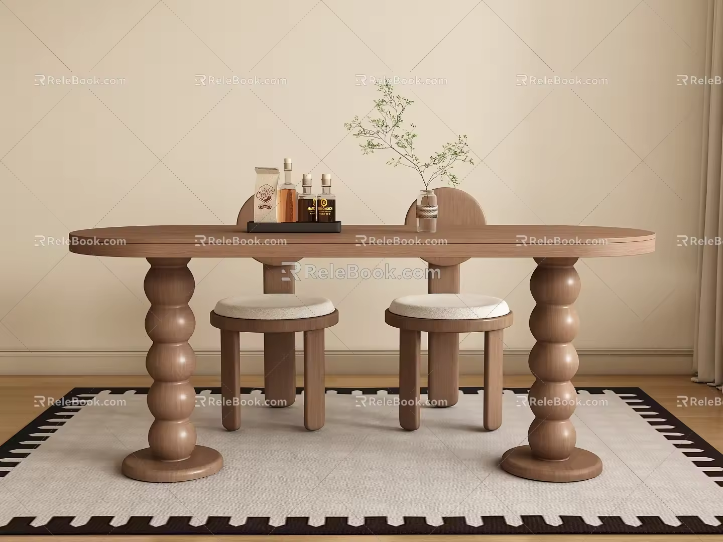 Modern Middle Style Dining Table and Chair 3d model