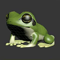 3D Green Frog Character With Big Eyes Green Body White Belly On Black Background With Reflection