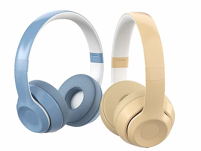Over Ear Headphones With Blue And Gold Stylish Design Comfortable Ear Cushions 3d model