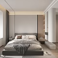 Modern Bedroom Interior Design With Large Bed Gray Bedding And Floor To Ceiling Window