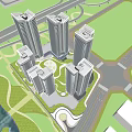 Aerial Planning Of Modern High Rise Buildings With Greenery And Urban Landscape