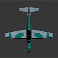 Turquoise and Light Blue Camouflage Airplane with Propeller and Two Seat Cockpit Design