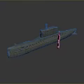 Detailed Metallic Submarine Model With Gray Background And Reflection Effect