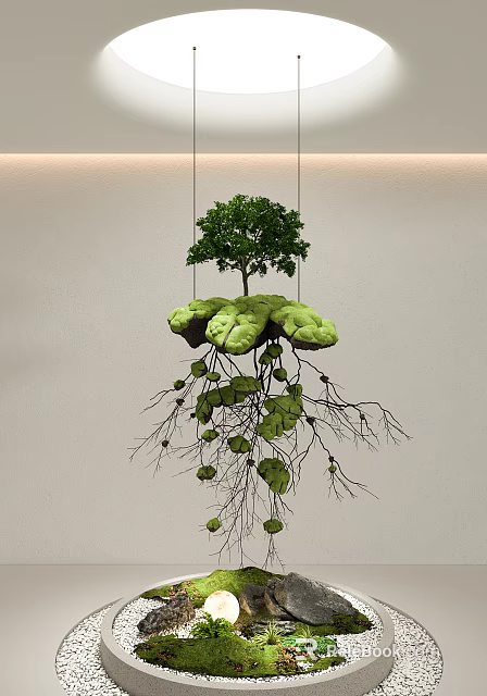 Unique Hanging Tree Structure With Green Canopy Roots And Leaves 3d model 