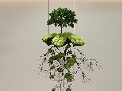 Unique Hanging Tree Structure With Green Canopy Roots And Leaves 3d model