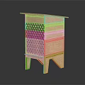 Modern Wooden Functional Desk with Honeycomb Lattice Front Storage Drawers and Angled Legs