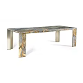 Elegant Modern Dining Table With Gray Marble Tabletop Golden Veins And Brass Legs