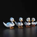 Four Little Ducks With Blue Feathers Orange Webbed Feet And Different Expressions On Black Background