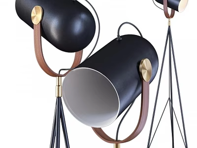 Modern Floor Lamps With Black Cylindrical Shades Wooden Handles And Brass Accents 3d model