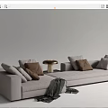 Light Gray Sectional Sofa with Brown Gray Cushions Golden Side Table and Throw Blanket 3d model