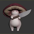 Cute Mushroom Cartoon Character Holding Sharp Knife With Red Hat And White Body