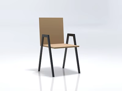 Modern Single Chair with Brown Seat Back and Black Metal Frame in Minimalist Design 3d model