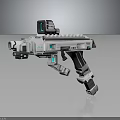 Futuristic Sci Fi Weapon With White Body Blue Accents And Advanced Mechanical Design