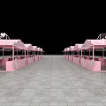 Row Of Pink Outdoor Decorative Pavilions With Multiple Stalls And Stone Floor
