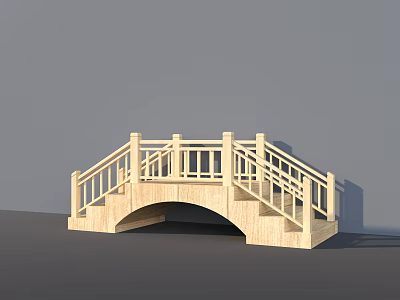 Traditional Wooden Arched Bridge With Light Railings And Steps Simple Design 3d model