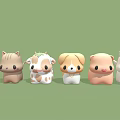 Cute Cartoon Animal Toy Collection Featuring Various Small Pet Figures 3d model